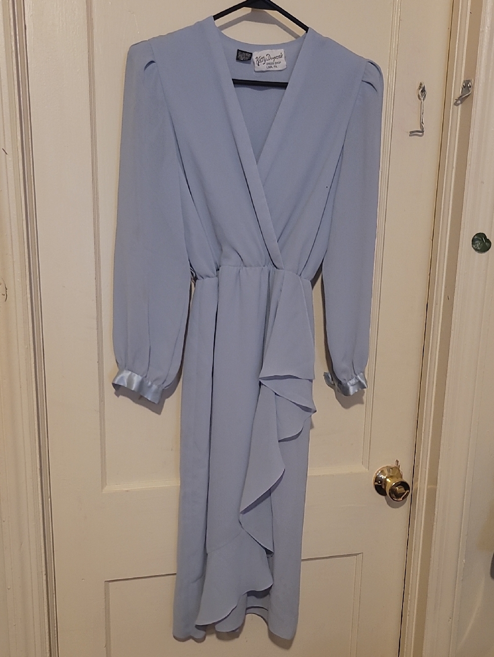 Kitty Dugans Vintage Light Blue Dress with Ruffle Front